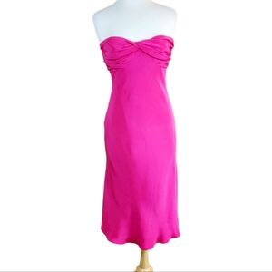 Y2K LRL RALPH LAUREN Pure SILK Hot Pink Magenta Twist Front Strapless Dress 10